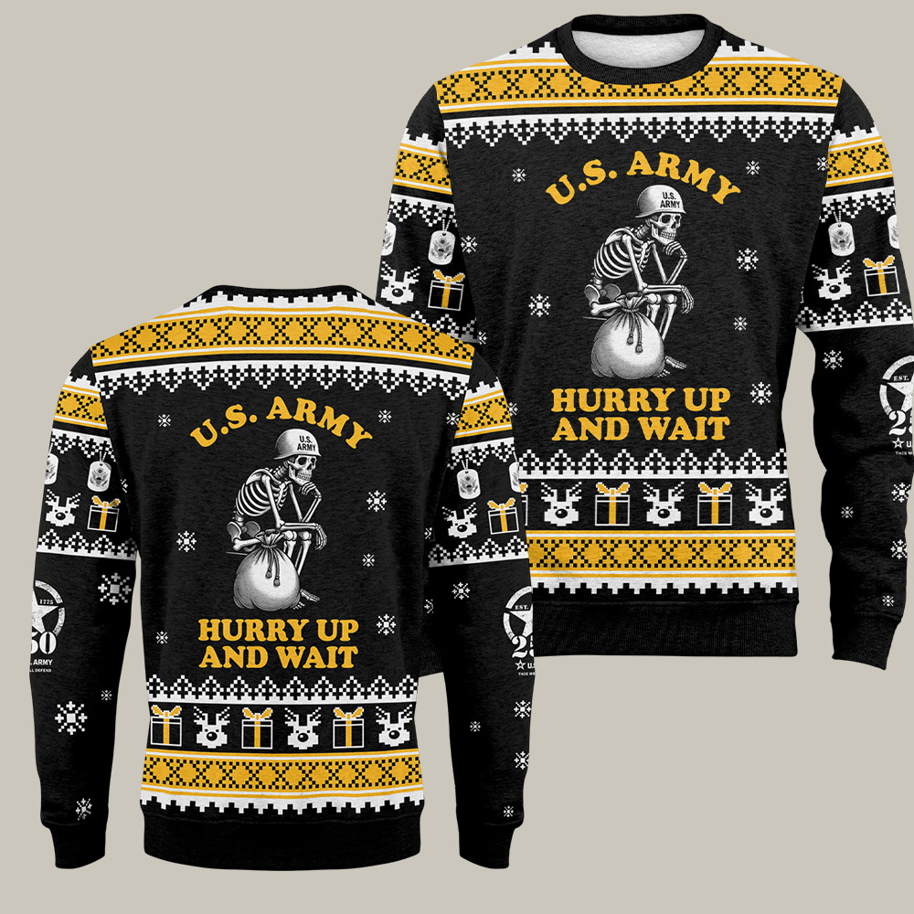 U.S. Army 250th Anniversary Ugly Sweater Veteran Skeleton Decor Army Merch Gift Ideas