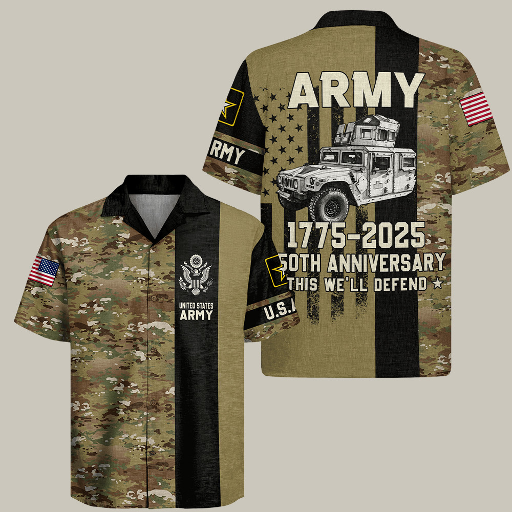 U.S. Army 250Th Birthday 1775 2025 Camo Hawaiian Shirt This We'll Defend Military Gift Ideas