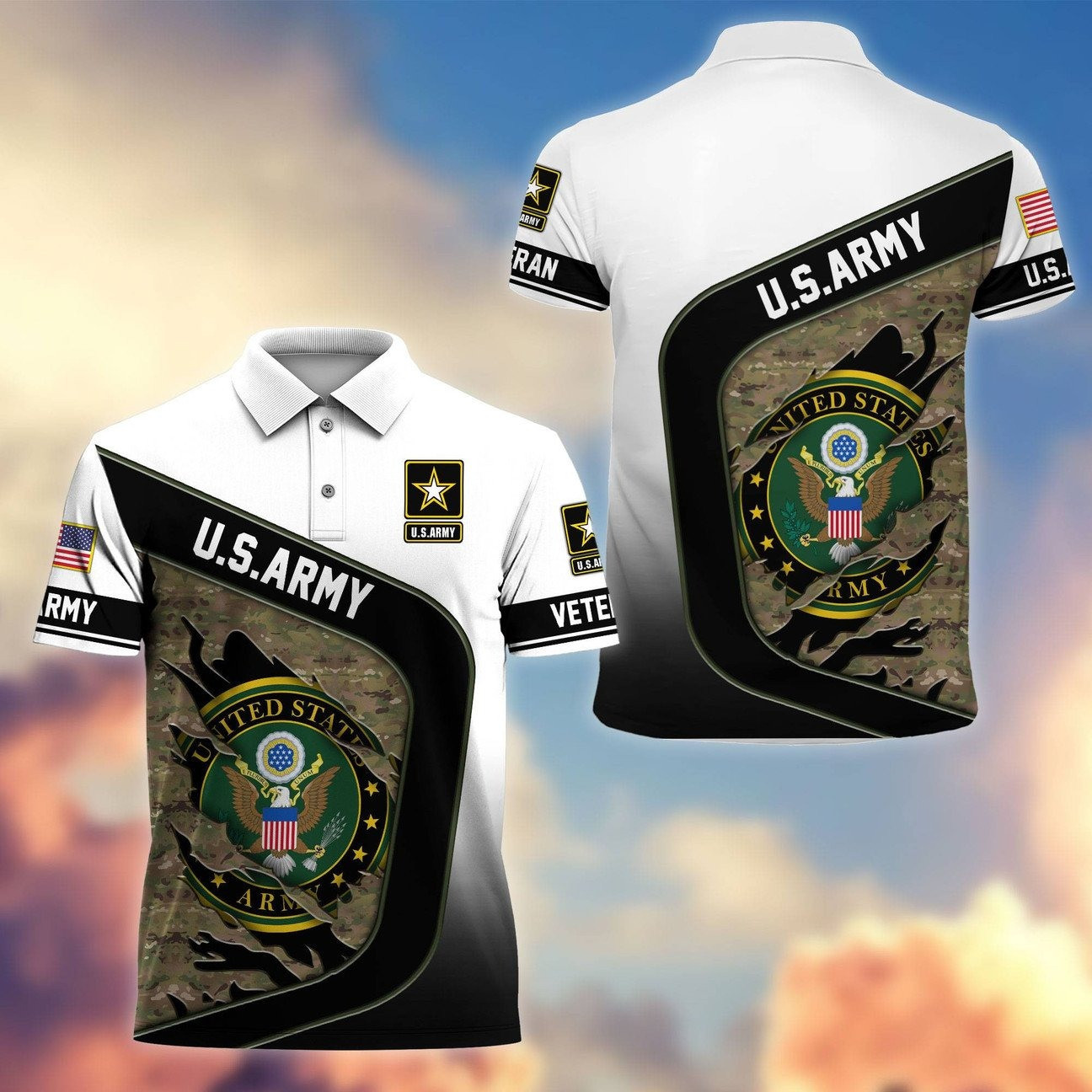 U.S. Army Camouflage Logo Polo Shirt Memorial Gift for Dad and Husband and Friends on Veterans Day