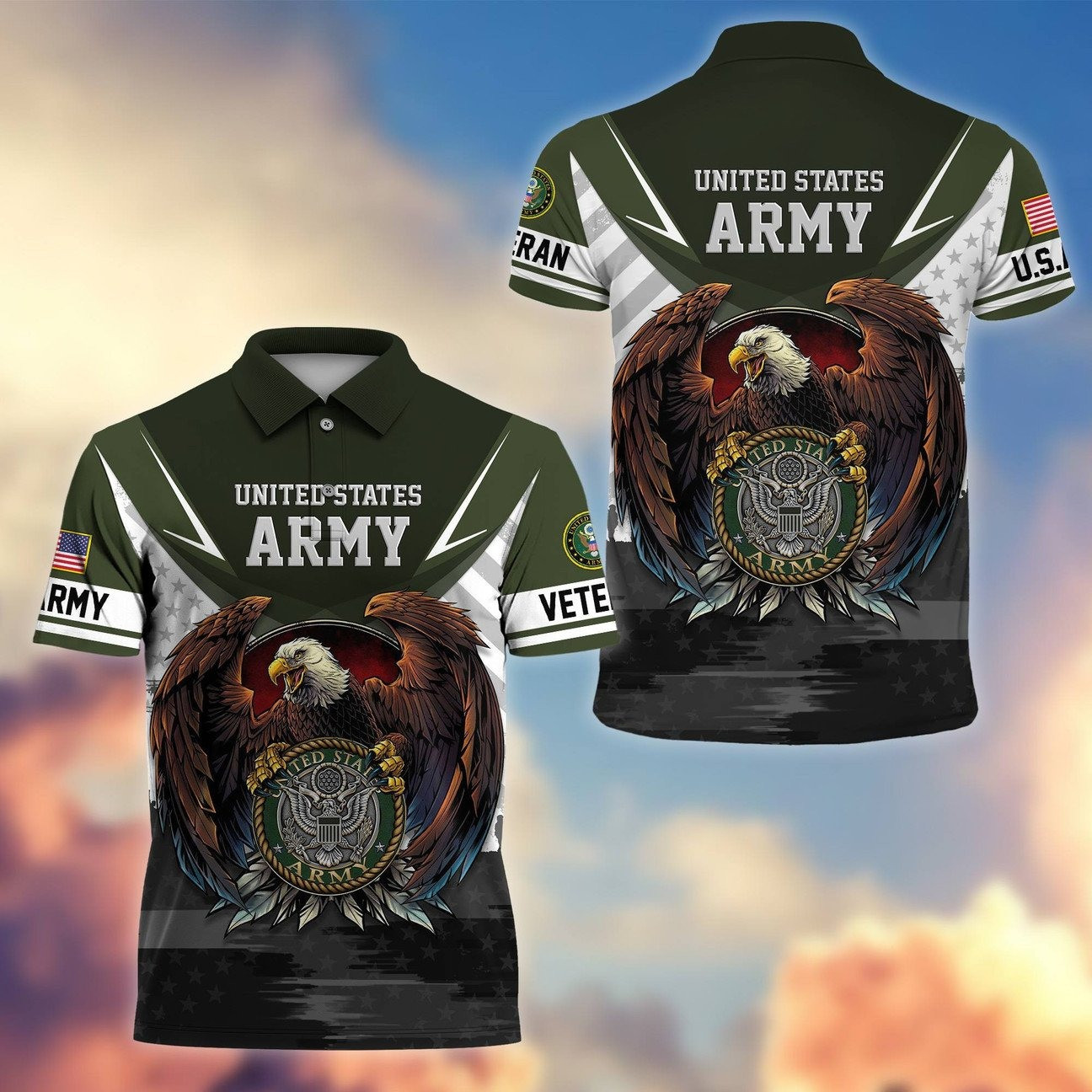 U.S. Army Eagle Head Polo Shirt Patriotic Apparel Gift for Dad and Husband and Friends on Veterans Day