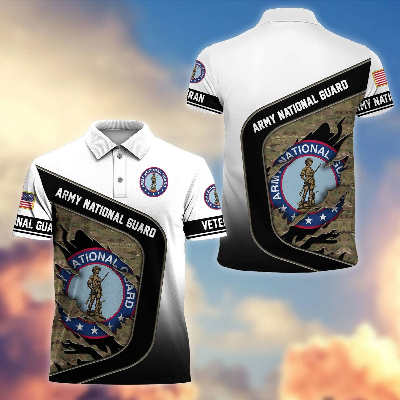 U.S. Army National Guard Camouflage Logo Polo Shirt Memorial Gift for Dad and Husband and Friends on Veterans Day