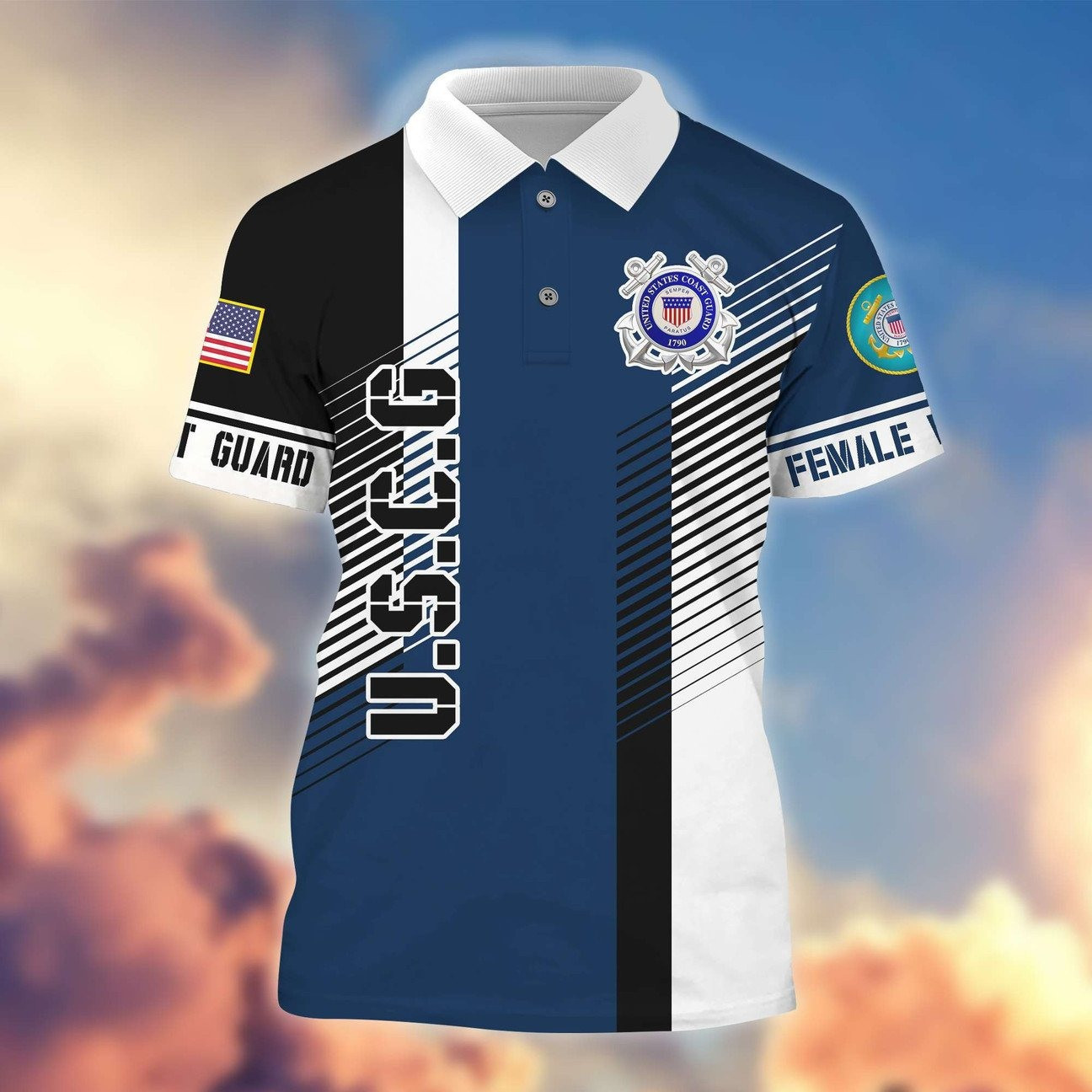 U.S. Coast Guard Army Geometric Polo Shirt Patriotic Gift For Dad and Husband and Friends on Veterans Day