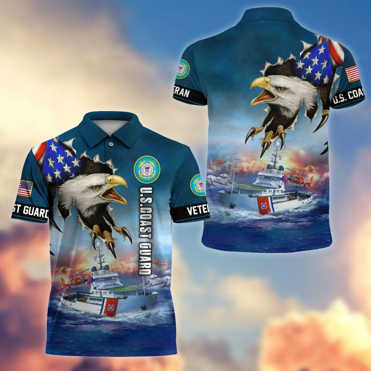 U.S. Coast Guard Eagle Tank Polo Shirt Premium Military Gift for Dad and Husband and Friends on Veterans Day