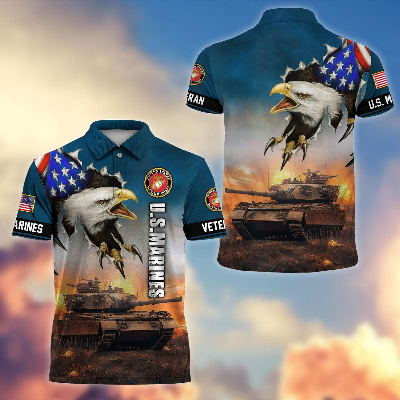 U.S. Marines Eagle Tank Polo Shirt Premium Military Gift for Dad and Husband and Friends on Veterans Day