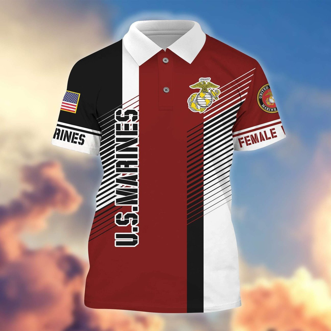 U.S. Marines Geometric Polo Shirt Patriotic Gift For Dad and Husband and Friends on Veterans Day