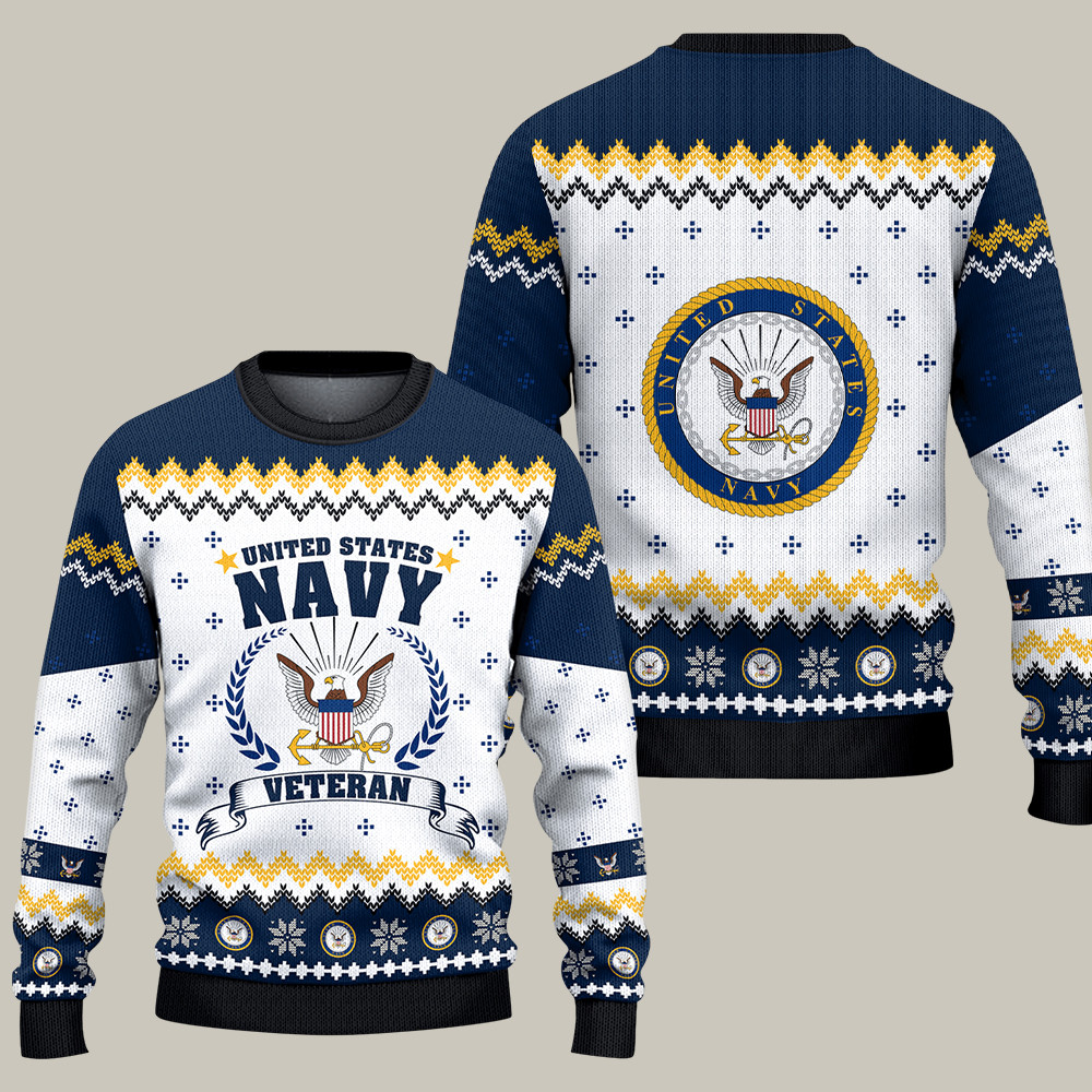 U.S. Navy 250th Anniversary Christmas Ugly Sweater Forged By The Sea Gifts For Patriotic Men