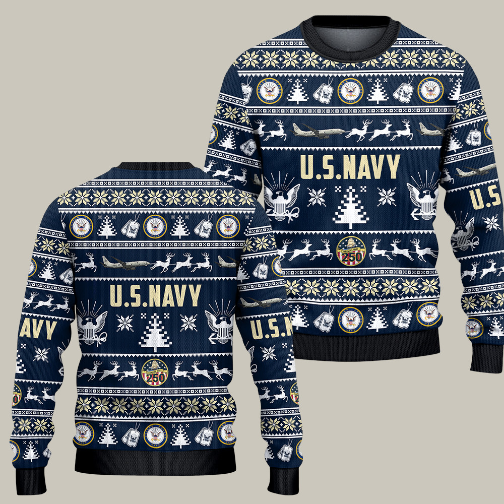 U.S. Navy 250th Anniversary Christmas Ugly Sweater Navy Force Christmas Gifts For Navy Sailor