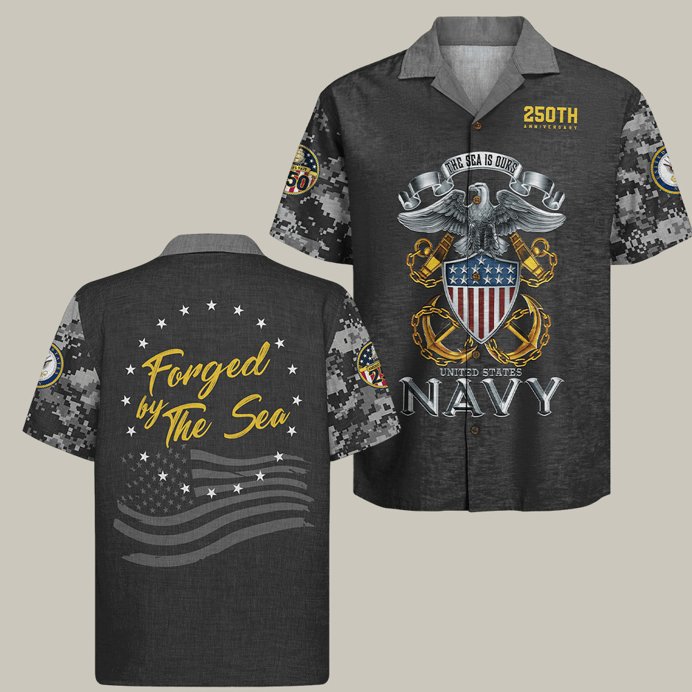 U.S. Navy 250Th Anniversary Hawaiian Shirt Forged By The Sea Patriotic Gifts For Dad