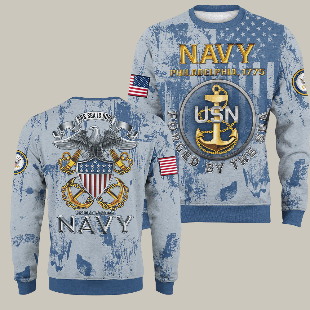 U.S. Navy 250th Anniversary Sweatshirt Forged By The Sea Philadelphia 1775 Gifts For Men
