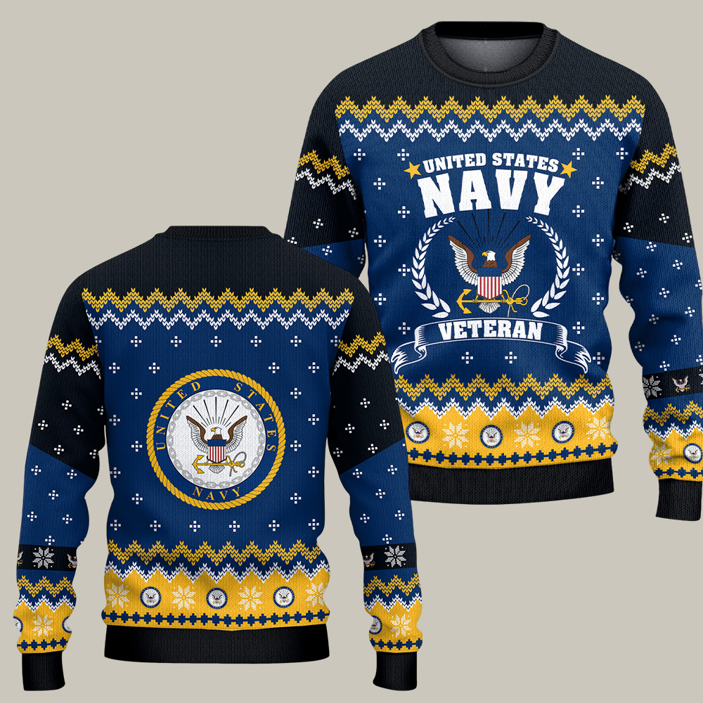 U.S. Navy 250th Years Of Service Christmas Ugly Sweater Proudly Serve Gifts For Patriotic Men
