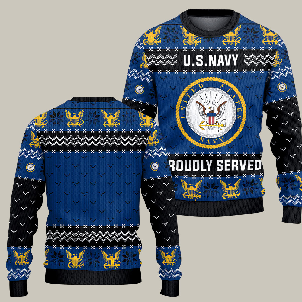 U.S. Navy 250th Years Of Service Christmas Ugly Sweater Proudly Serve Patriotic Gifts For Dad
