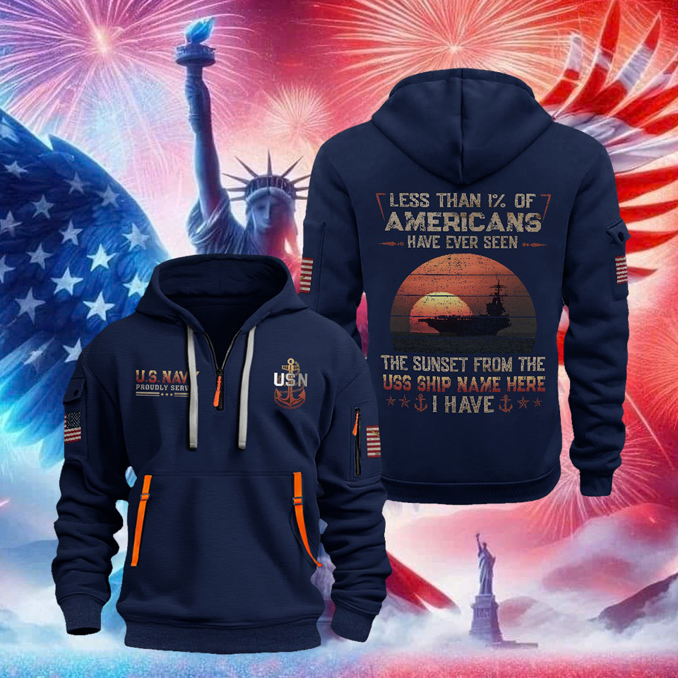U.S. Navy Quarter Zip Hoodie USS Ship Name Here Military Outfit Gifts For Patriots