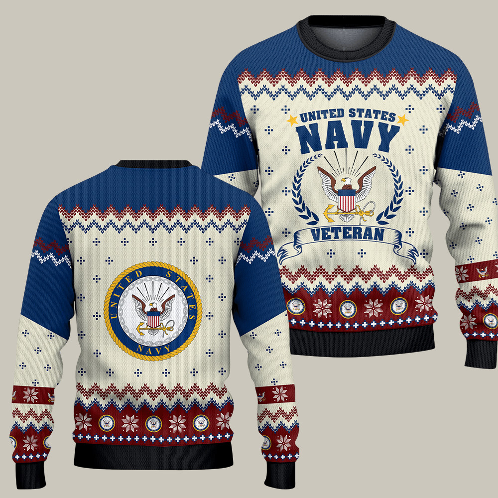 U.S. Navy Veteran 250th Anniversary Christmas Ugly Sweater USN Gifts For Patriotic Men