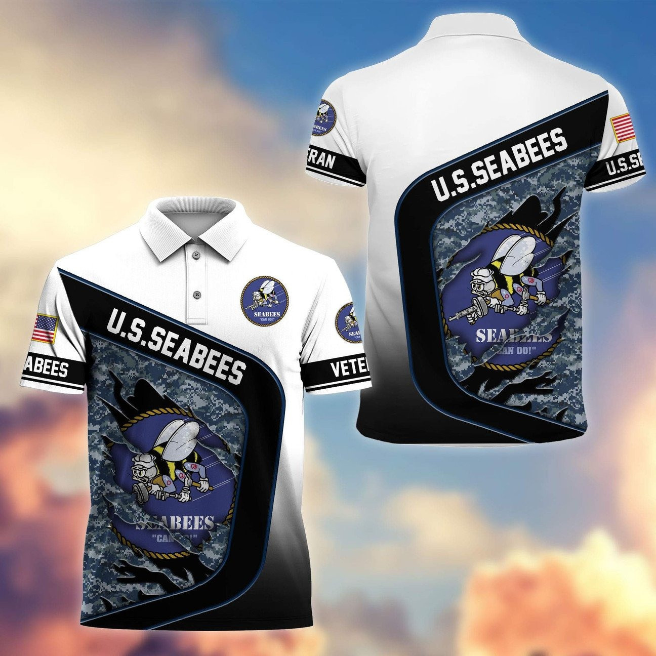 U.S. Seabees Camouflage Logo Polo Shirt Memorial Gift for Dad and Husband and Friends on Veterans Day