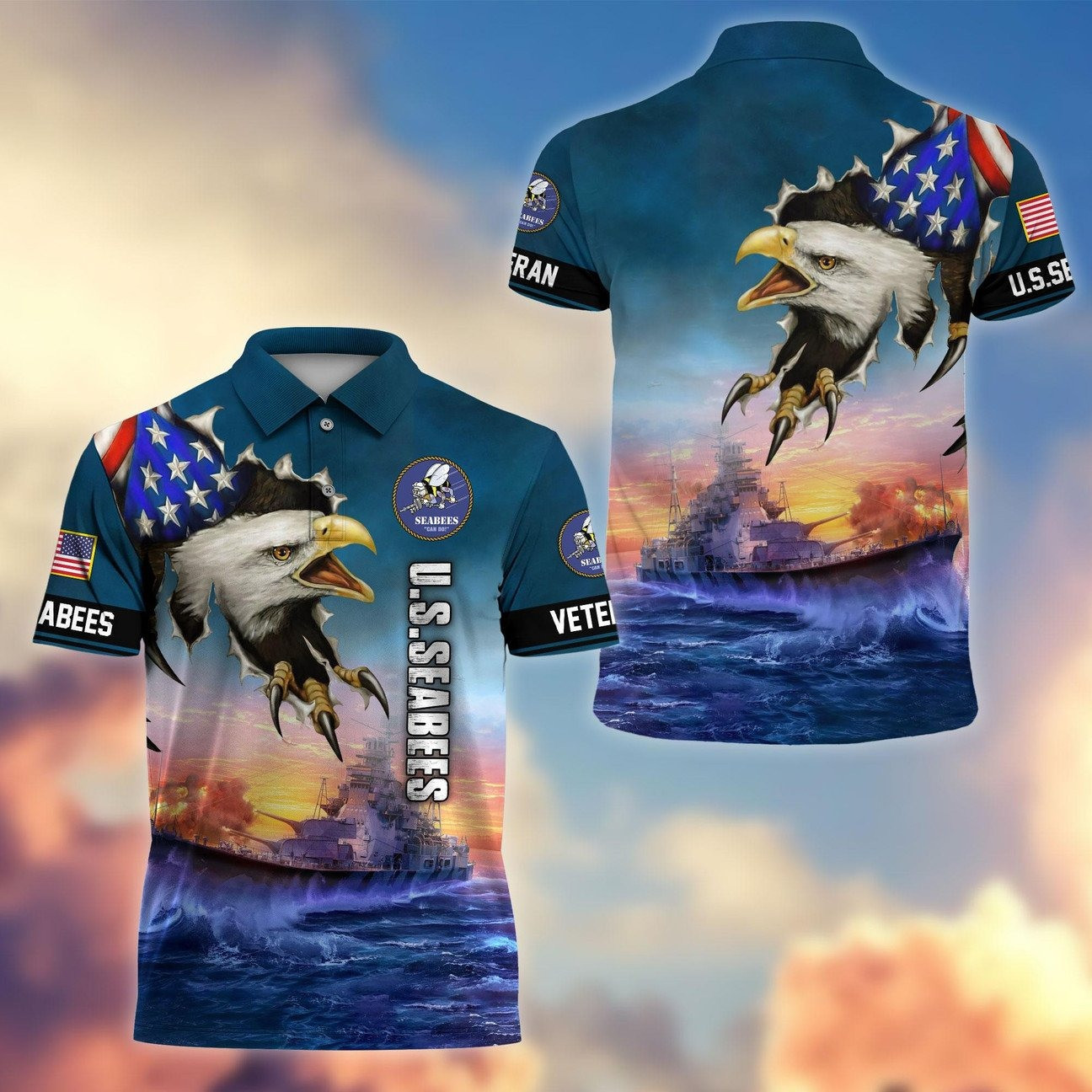 U.S. Seabees Eagle Tank Polo Shirt Premium Military Gift for Dad and Husband and Friends on Veterans Day