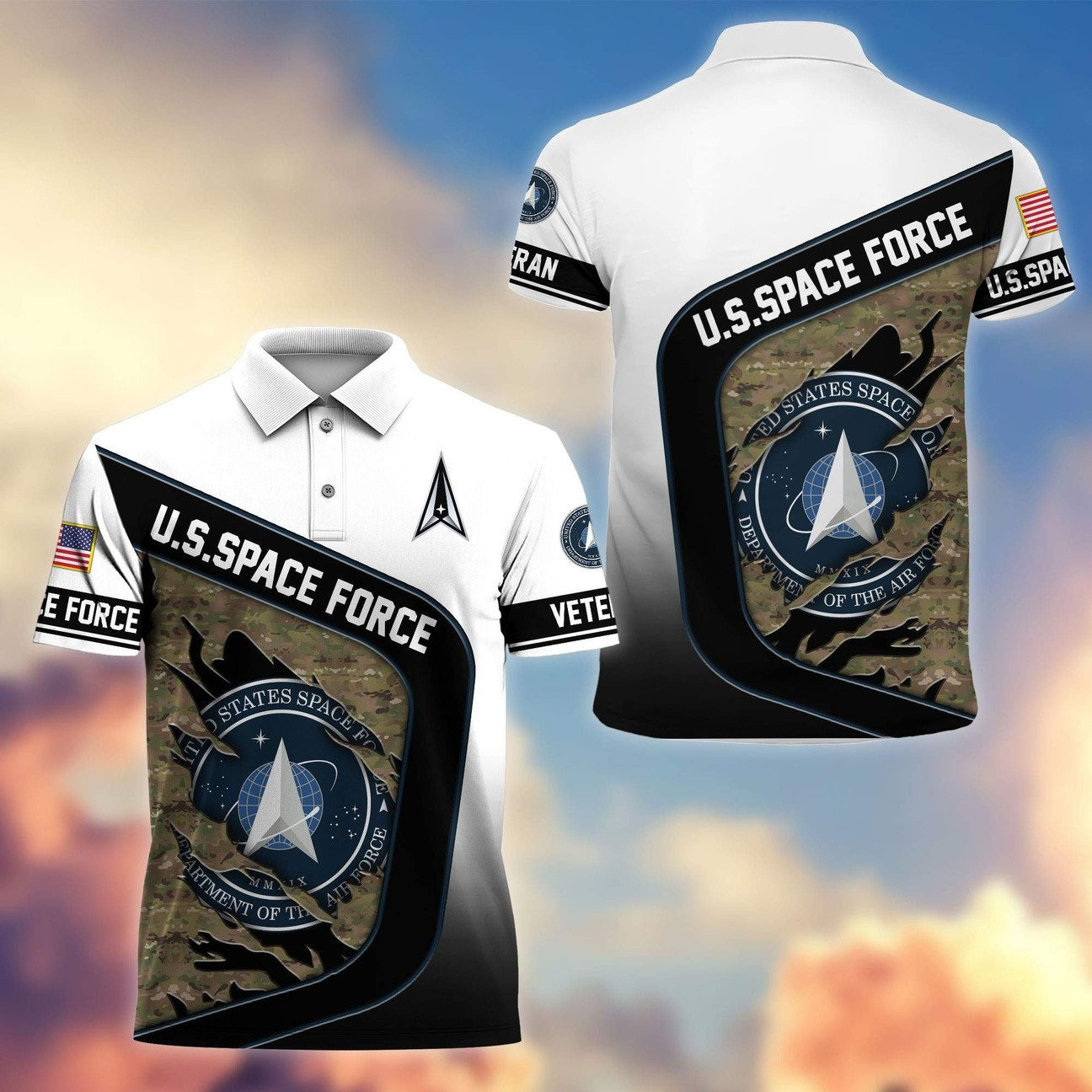 U.S. Space Force Camouflage Logo Polo Shirt Memorial Gift for Dad and Husband and Friends on Veterans Day