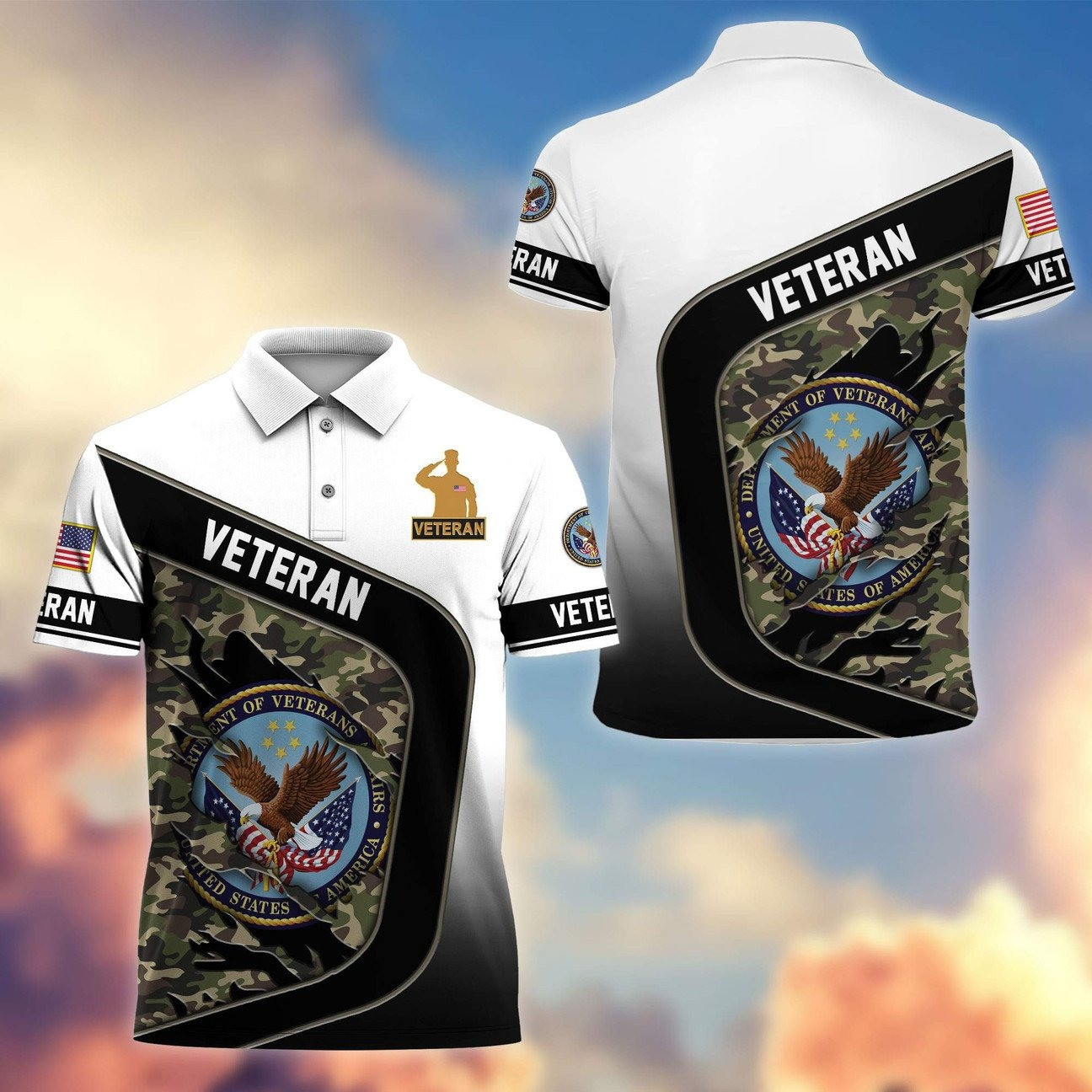 U.S. Veteran Camouflage Logo Polo Shirt Memorial Gift for Dad and Husband and Friends on Veterans Day