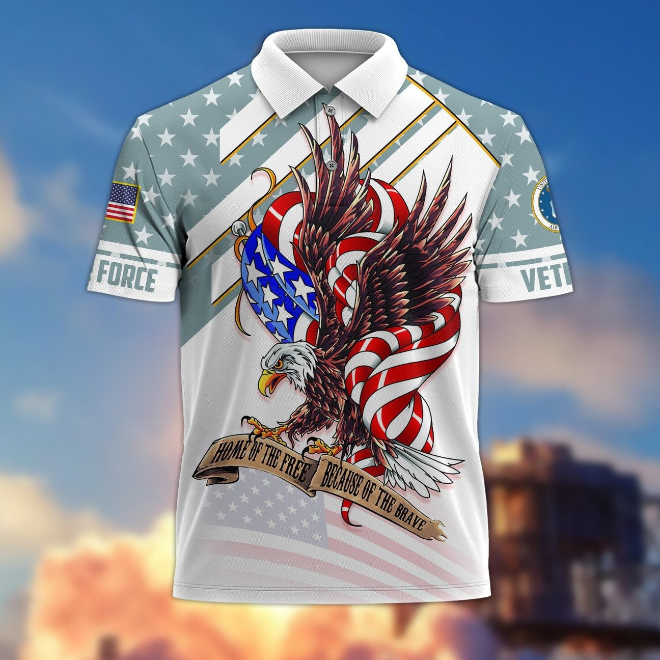 U.S.A.F Air Force Veteran Home of the Free Polo Shirt Perfect Patriotic Gift For Dad and Husband on Veterans Day