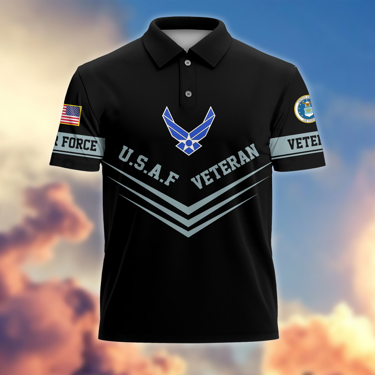 U.S.A.F Air Force Veteran Polo Shirt Premium Patriotic Gift for Memorial & Veterans Day