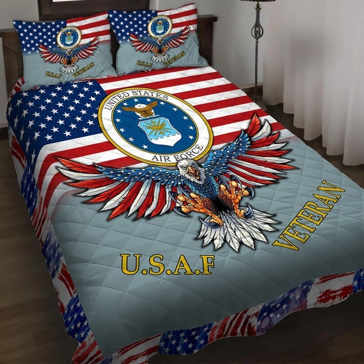 U.S.A.F Veteran Quilted Bedding Set Duvet Cover Bedspread Eagle USA Flag Veteran Gifts