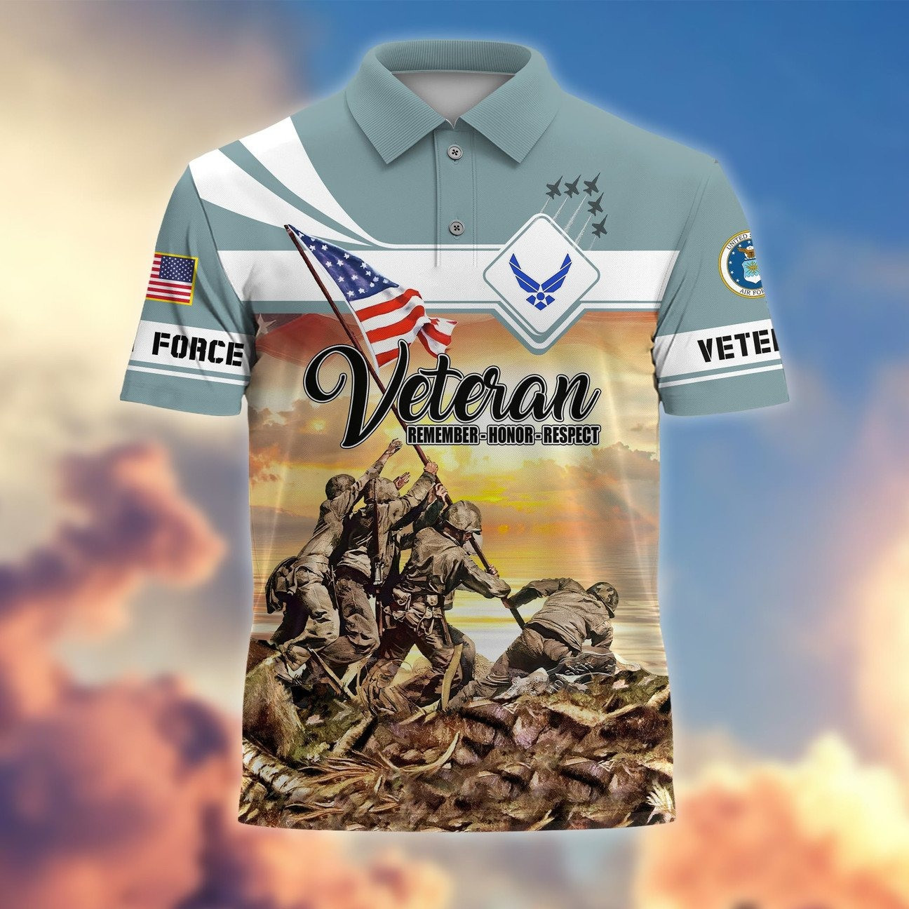 U.S.Air Force JROTC Polo Shirt Veteran Tribute Gift for Dad and Husband on Veterans Day