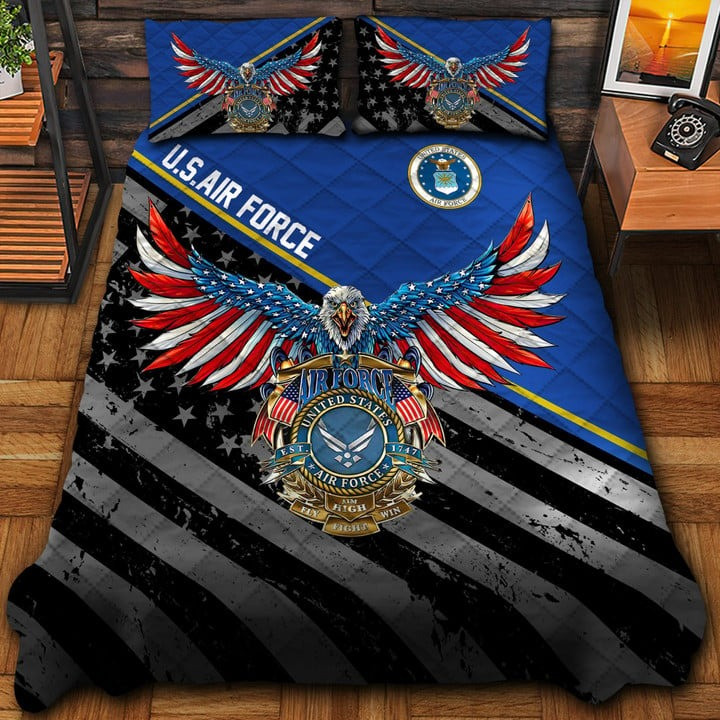 U.S.Air Force Veteran Quilted Bedding Set Duvet Cover Bedspread Eagle USA Flag Military Gifts