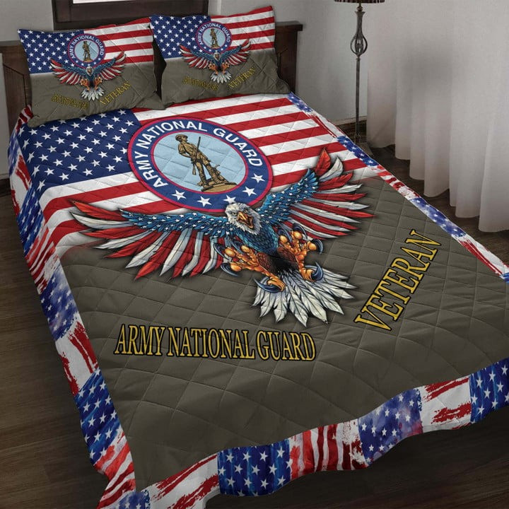 U.S.Army National Guard Veteran Quilted Bedding Set Duvet Cover Bedspread Eagle USA Flag Veteran Gifts
