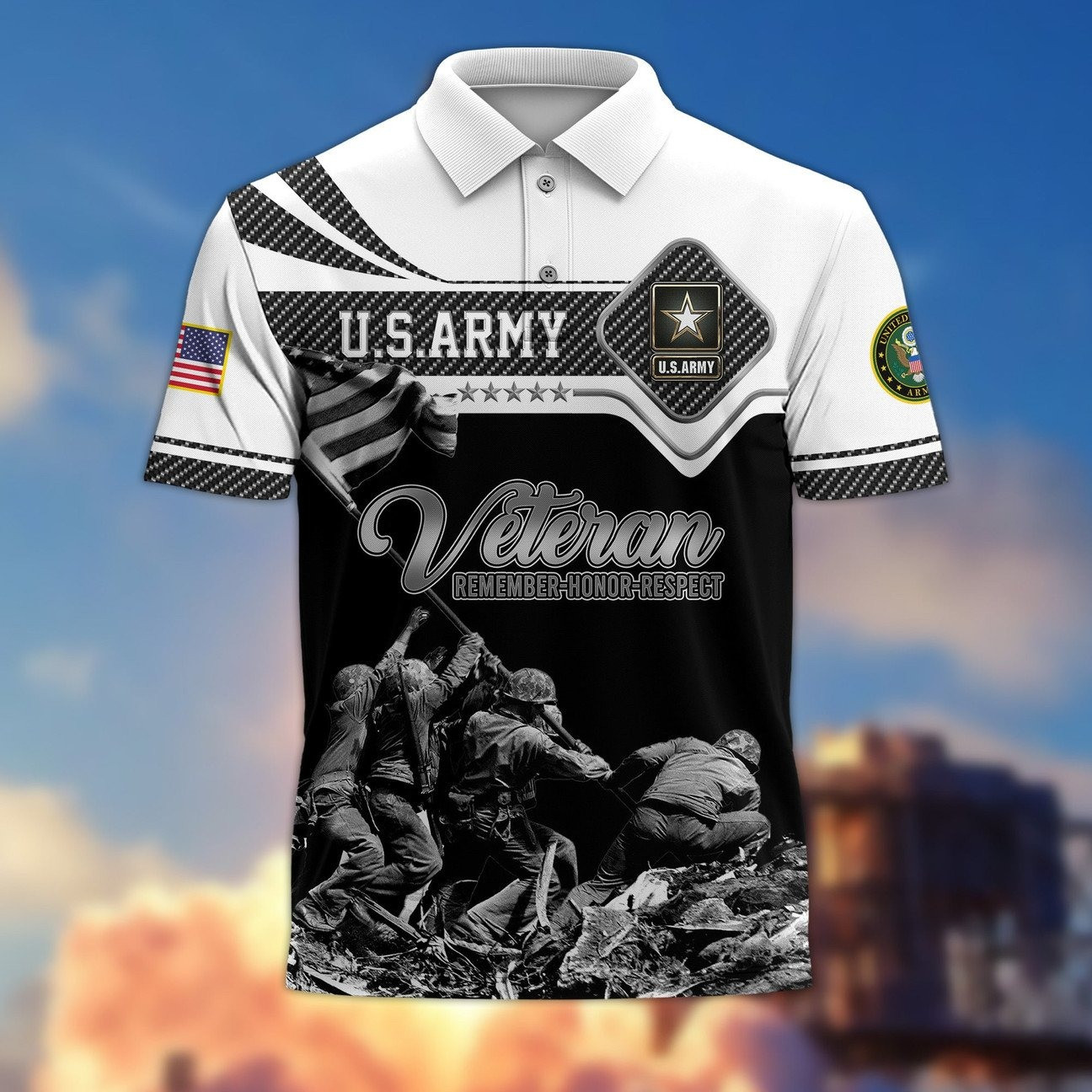 U.S.Army Remember 'Honor' Respect Polo Shirt Patriotic Gift for Heroes For Dad and Husband on Veterans Day