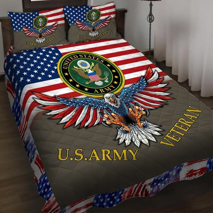 U.S.Army Veteran Quilted Bedding Set Duvet Cover Bedspread Eagle USA Flag Veteran Gifts