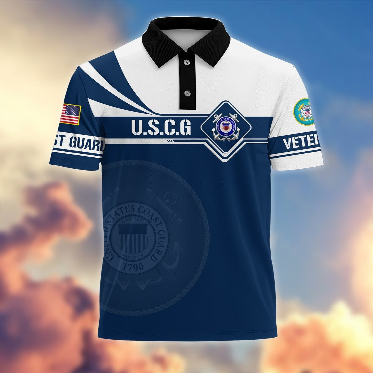 U.S.C.G Coast Guard Polo Shirt Perfect Gift For Dad and Husband and Friends on Veterans Day