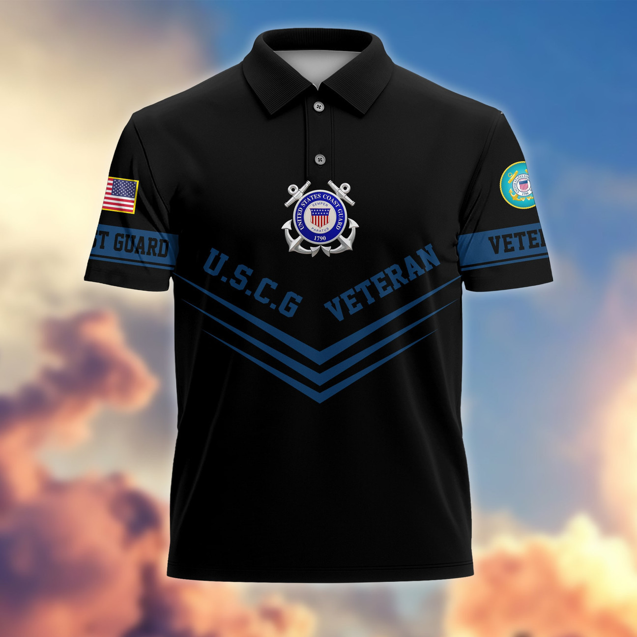 U.S.C.G Coast Guard Veteran Polo Shirt Premium Patriotic Gift for Memorial & Veterans Day