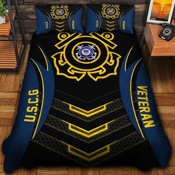 U.S.C.G Veteran Quilted Bedding Set Duvet Cover Bedspread Patriotic Gifts For Veterans