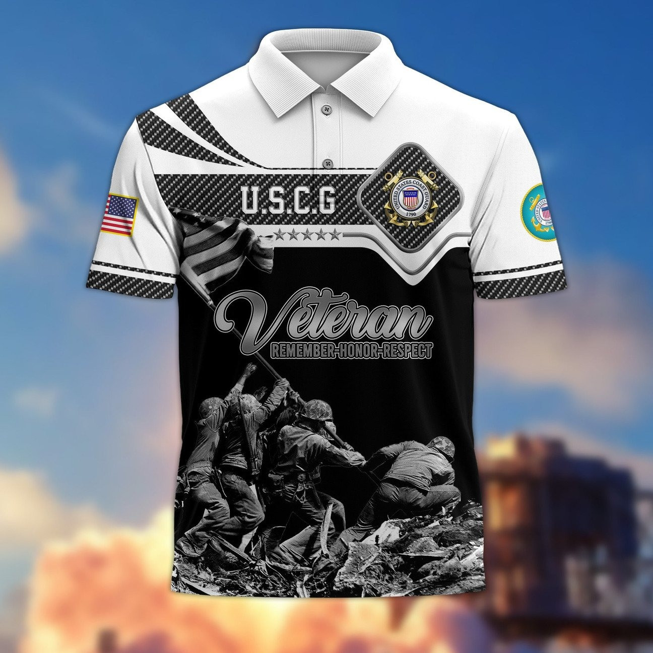 U.S.Coast Guard Remember 'Honor' Respect Polo Shirt Patriotic Gift for Heroes For Dad and Husband on Veterans Day