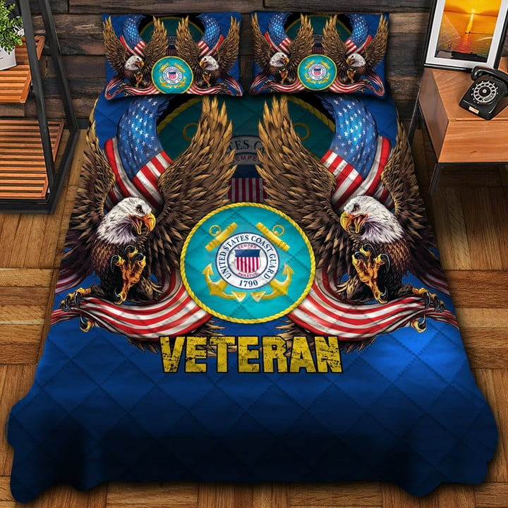 U.S.Marine Coast Guard Veteran Quilted Bedding Set Duvet Cover Bedspread Military Gifts