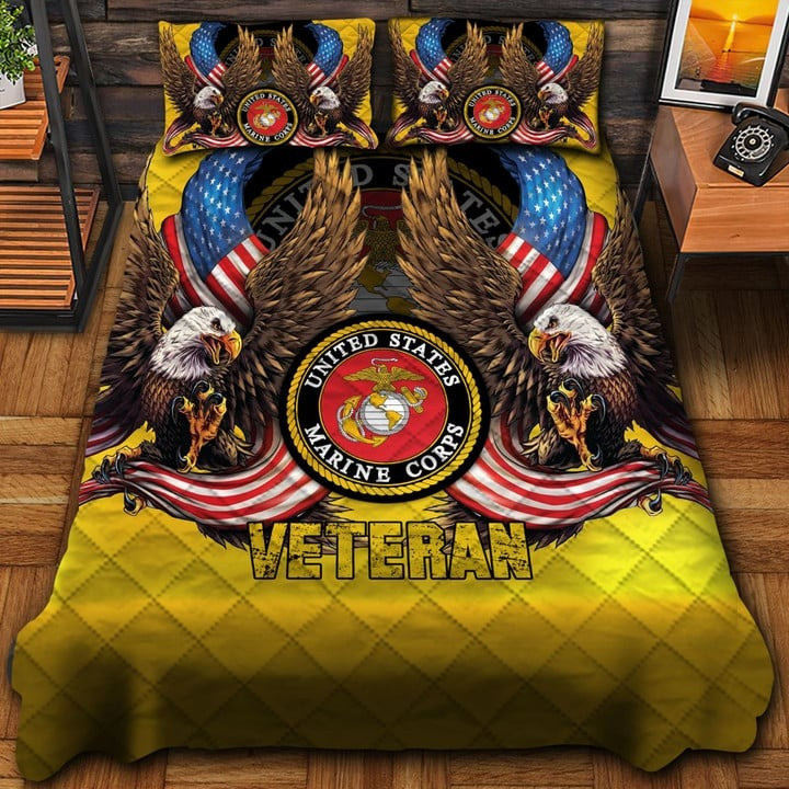 U.S.Marine Corps Veteran Quilted Bedding Set Duvet Cover Bedspread Military Gifts For Husband