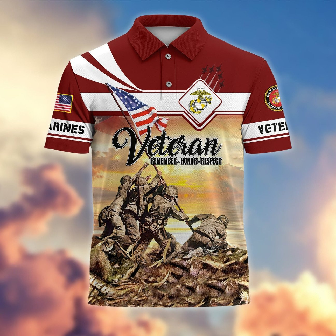 U.S.Marines JROTC Polo Shirt Veteran Tribute Gift for Dad and Husband on Veterans Day