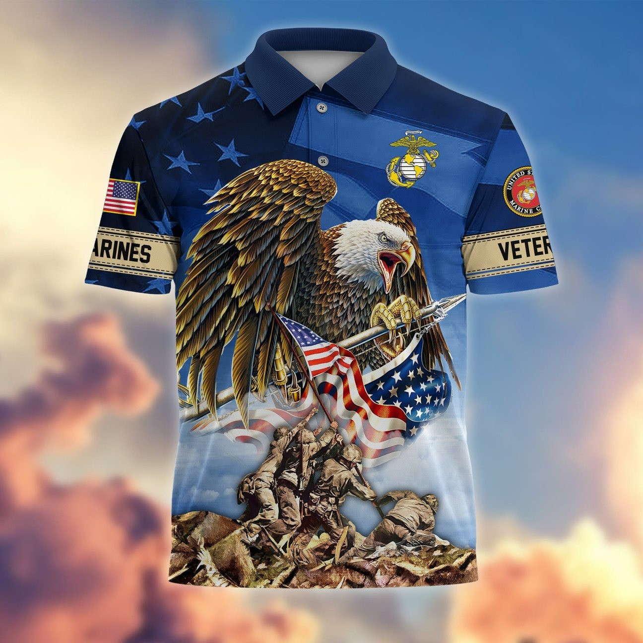 U.S.Marines Veteran Eagle Polo Shirt Premium Patriotic Apparel for Heroes Gift For Dad and Husband on Veterans Day