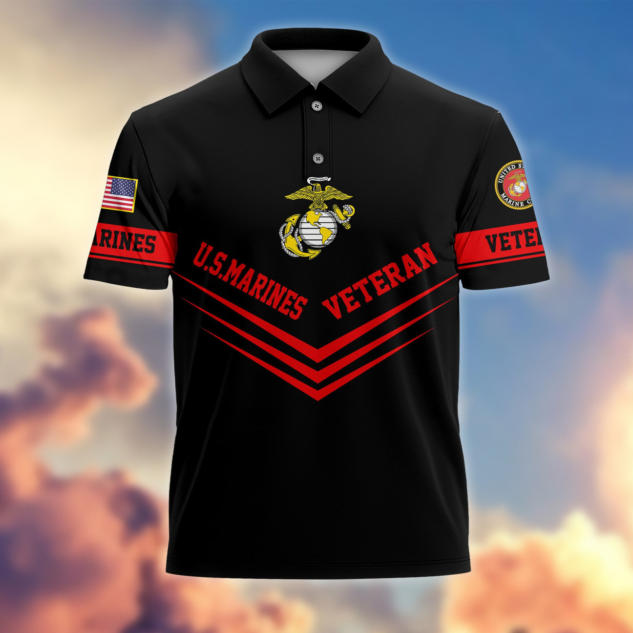 U.S.Marines Veteran Polo Shirt Premium Patriotic Gift for Memorial & Veterans Day