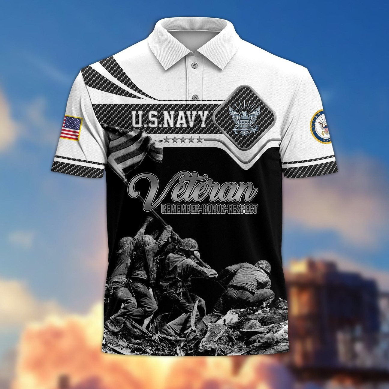 U.S.Navy Remember 'Honor' Respect Polo Shirt Patriotic Gift for Heroes For Dad and Husband on Veterans Day