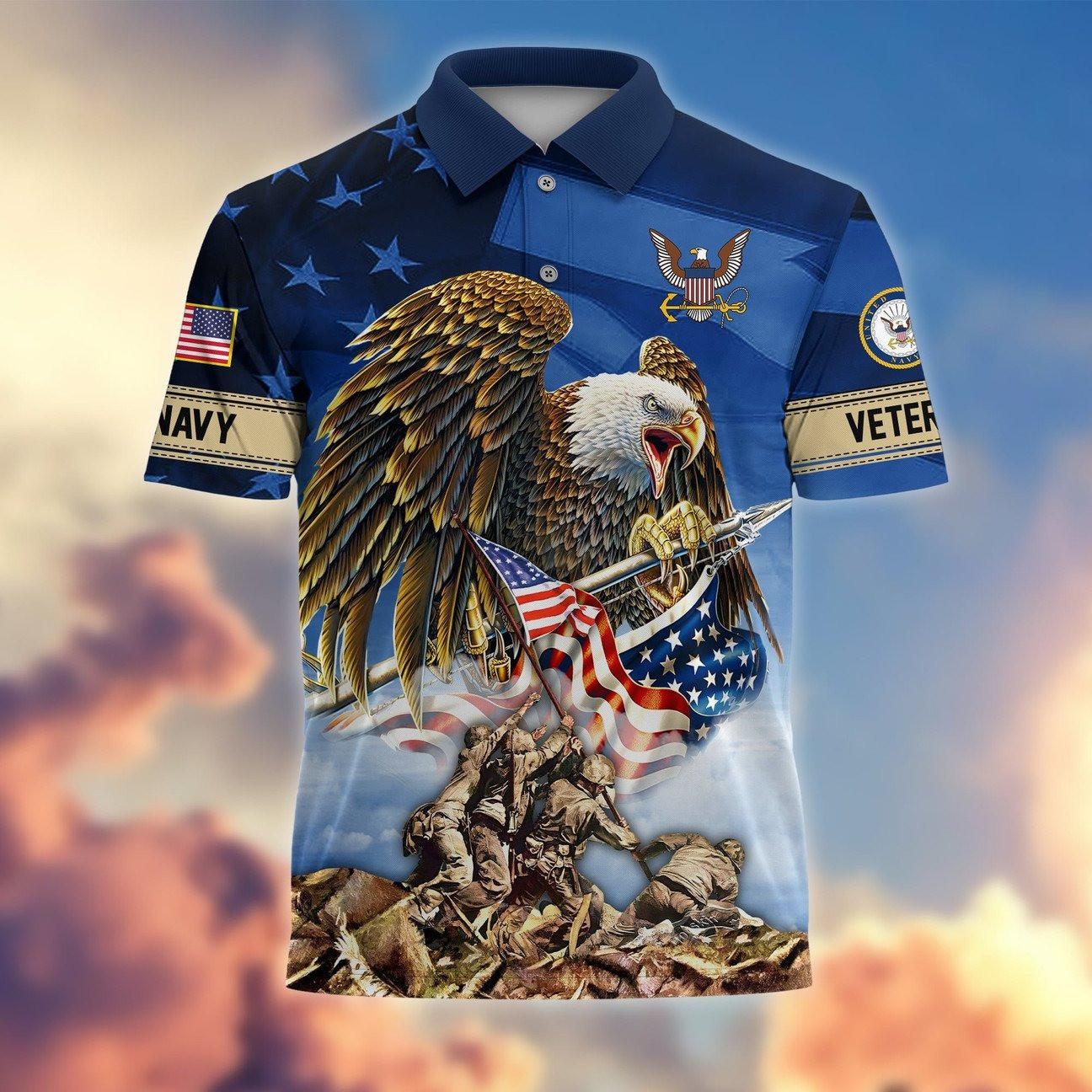 U.S.Navy Veteran Eagle Polo Shirt Premium Patriotic Apparel for Heroes Gift For Dad and Husband on Veterans Day