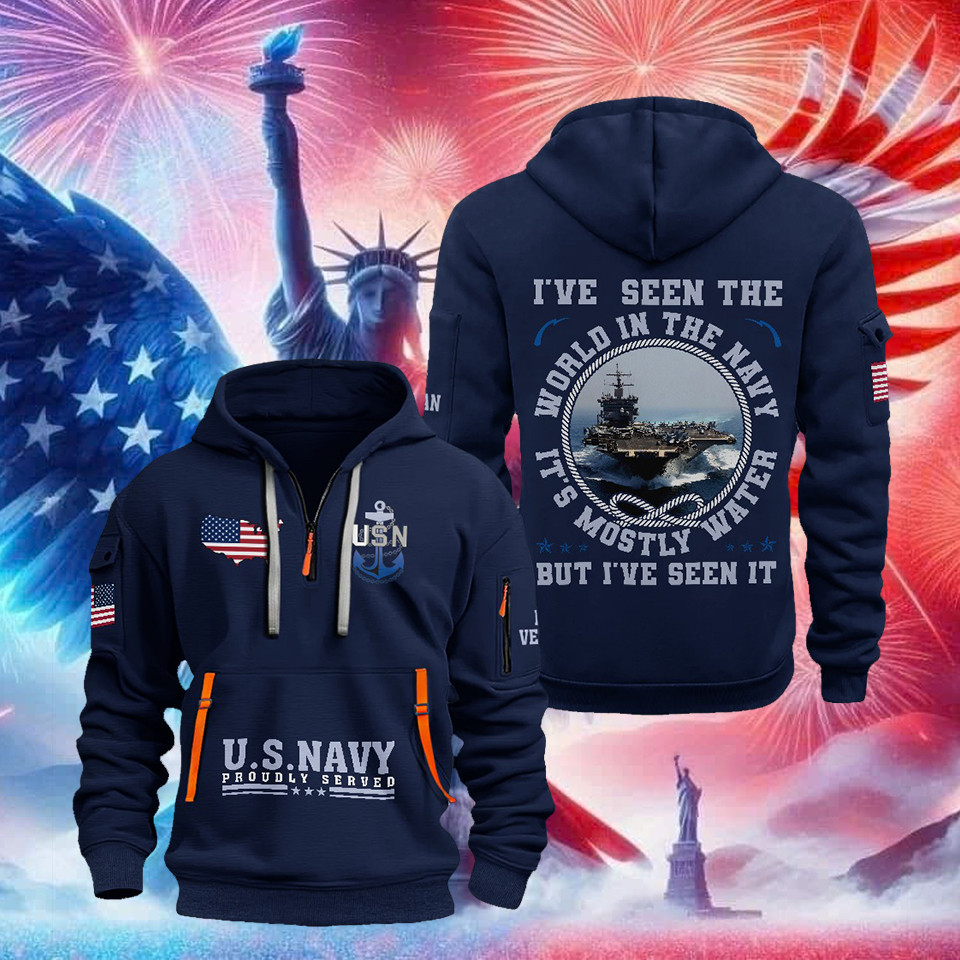 U.S.Navy Veteran Quarter Zip Hoodie I've Seen The World In The Navy Outfit Patriotic Gifts