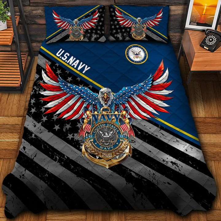 U.S.Navy Veteran Quilted Bedding Set Duvet Cover Bedspread Eagle USA Flag Military Gifts