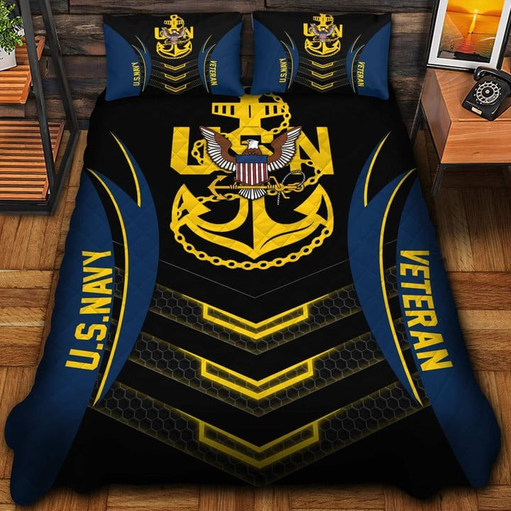 U.S.Navy Veteran Quilted Bedding Set Duvet Cover Bedspread Eagle USA Flag Veteran Day Gifts