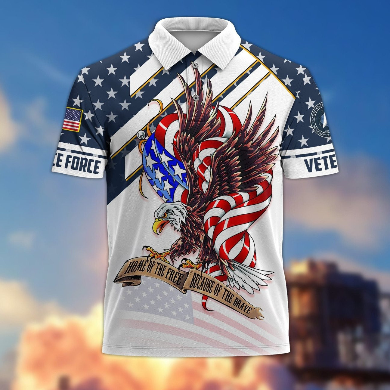 U.S.S.F Space Force Veteran Home of the Free Polo Shirt Perfect Patriotic Gift For Dad and Husband on Veterans Day