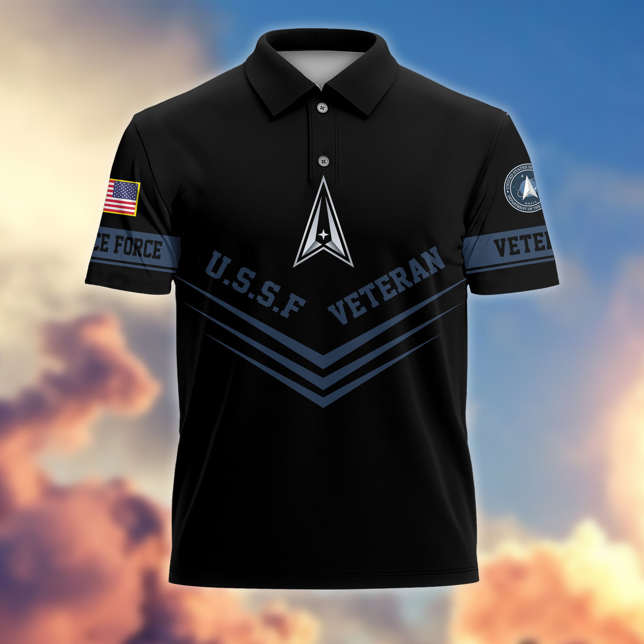 U.S.S.F Space Force Veteran Polo Shirt Premium Patriotic Gift for Memorial & Veterans Day