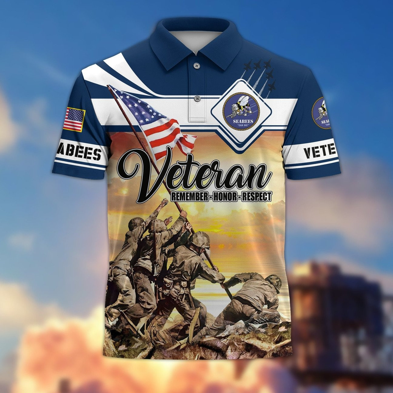 U.S.Seabees JROTC Polo Shirt Veteran Tribute Gift for Dad and Husband on Veterans Day