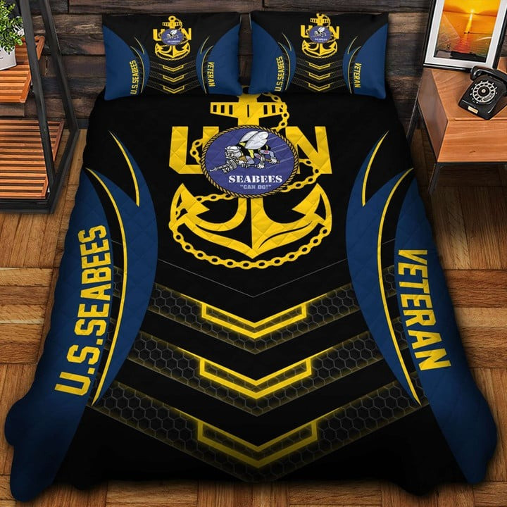 U.S.Seabees Veteran Quilted Bedding Set Duvet Cover Bedspread Seabees Can Do Veteran Day Gifts
