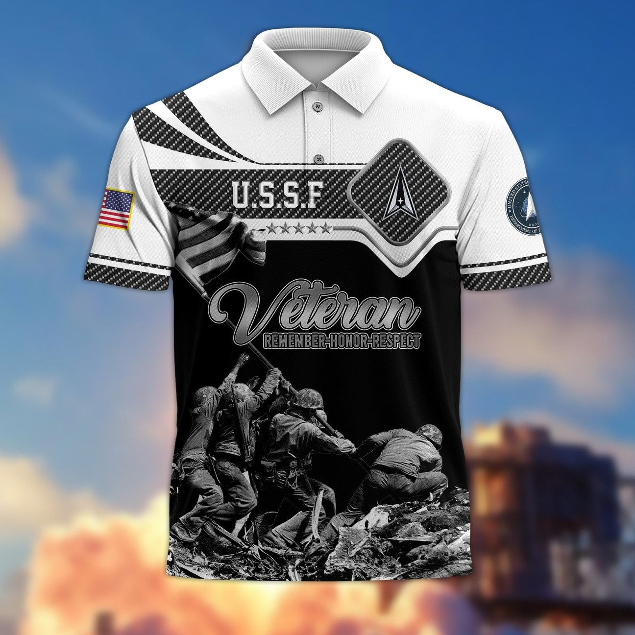 U.S.Space Force Remember 'Honor' Respect Polo Shirt Patriotic Gift for Heroes For Dad and Husband on Veterans Day