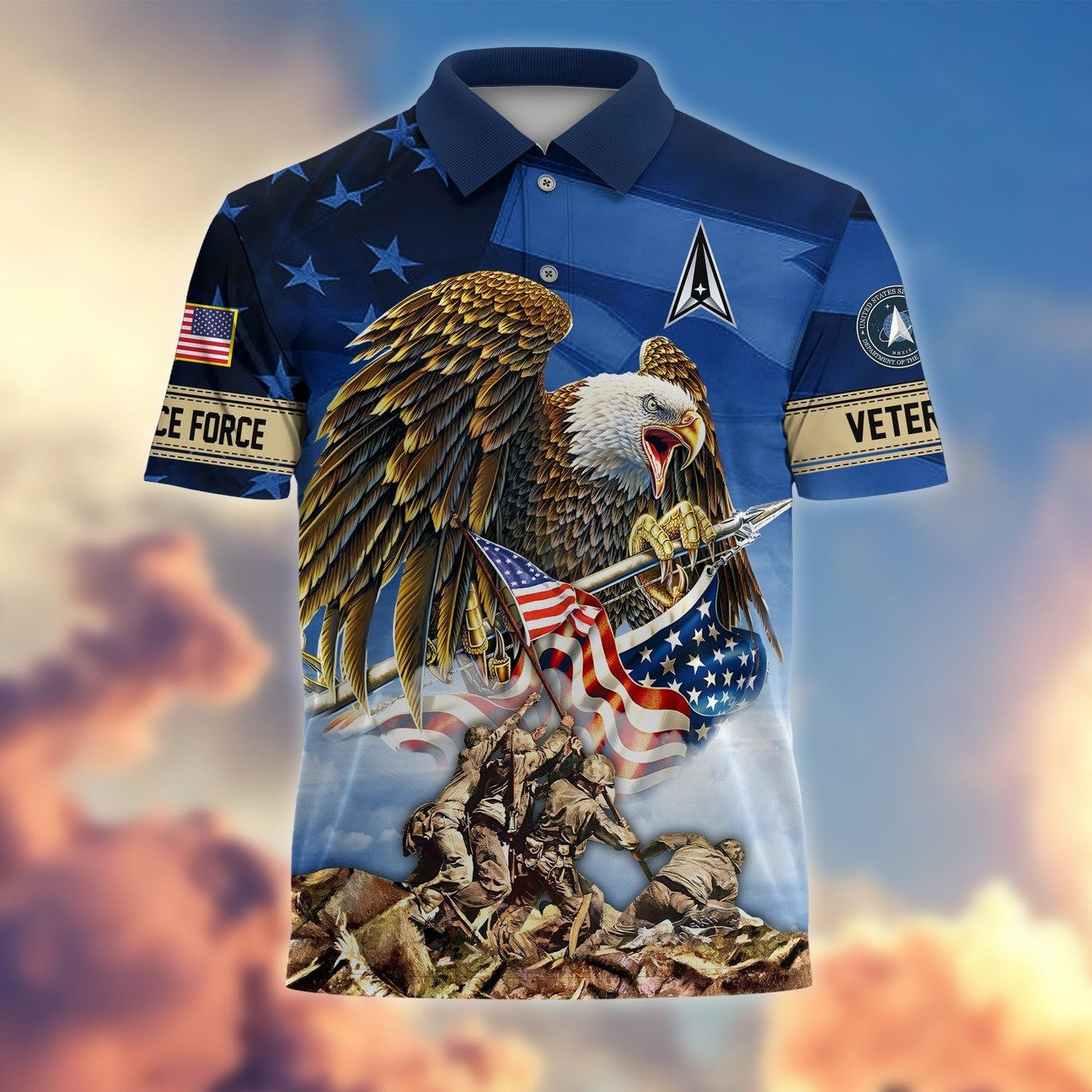 U.S.Space Force Veteran Eagle Polo Shirt Premium Patriotic Apparel for Heroes Gift For Dad and Husband on Veterans Day