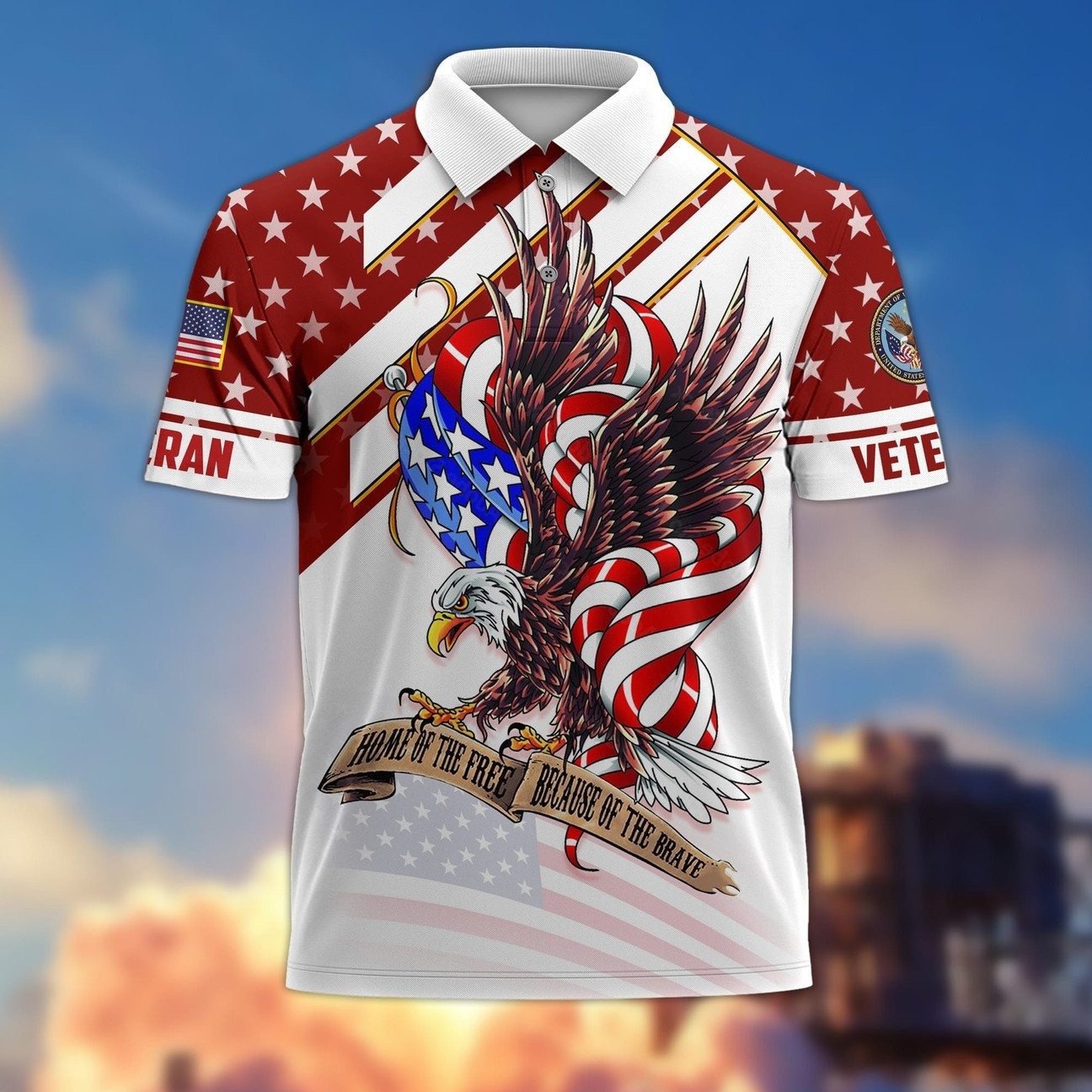 U.S.Veteran Home of the Free Polo Shirt Perfect Patriotic Gift For Dad and Husband on Veterans Day